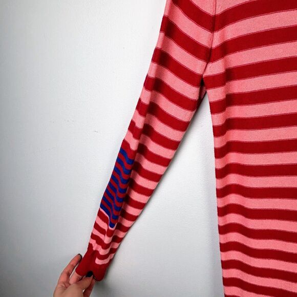 Cabi Picnic Cardigan Button Front Knit Cotton Red Pink Blue Striped Long Slv XS - Picture 6 of 14
